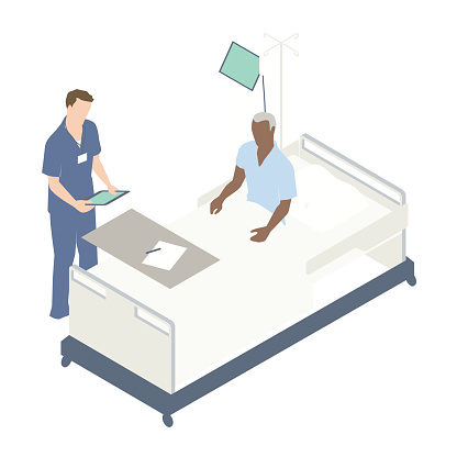 Man in hospital bed illustration
