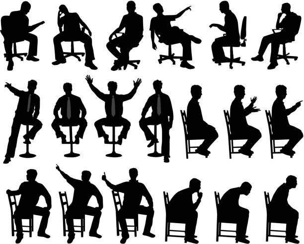Man in position sitting Man in position sitting office silhouettes stock illustrations