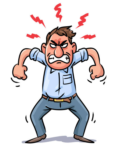 Man In Rage Vector illustration of a furious man, making fists and throwing a temper tantrum. Concept for enragement, stress, high blood pressure, bullying, frustration and anger. lightning drawings stock illustrations