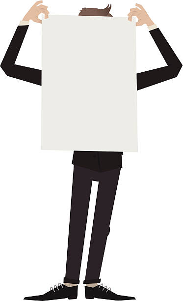 Man In Suit Holding Sign Front Of Him vector art illustration
