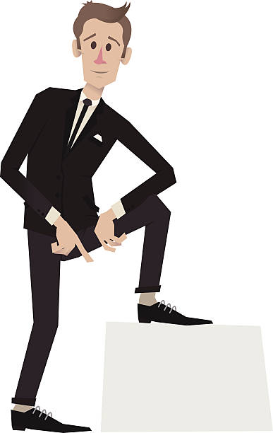 Man In Suit Standing On Sign Pointing It vector art illustration