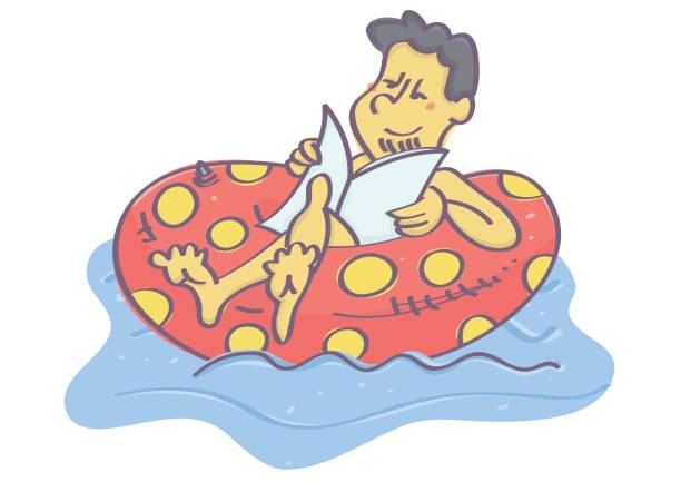 illustrazioni stock, clip art, cartoni animati e icone di tendenza di uomo in carro galleggiante che legge i giornali - young man read newspaper