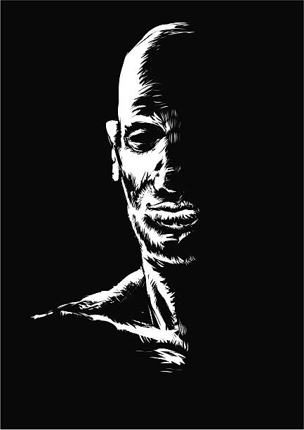 Man in the dark vector art illustration