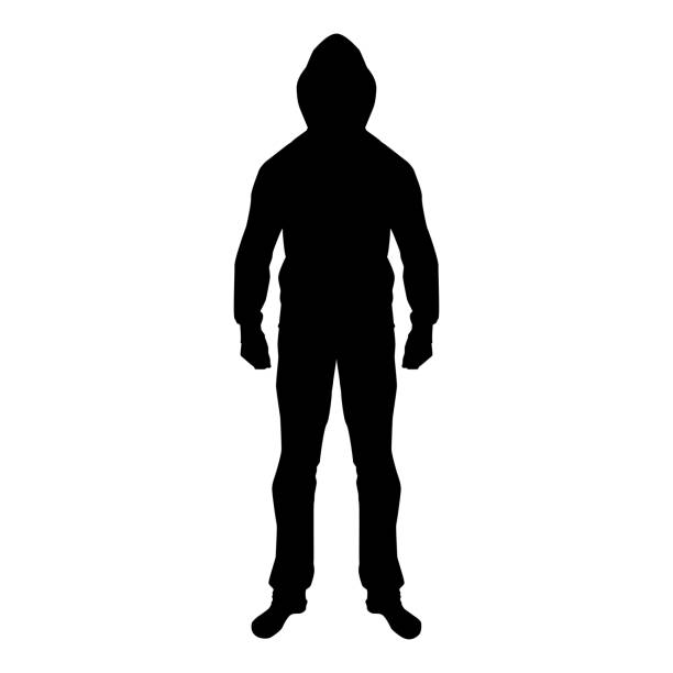 Man in the hood concept danger silhouette front side icon black color illustration Man in the hood concept danger silhouette front side icon black color vector illustration flat style simple image hoodie stock illustrations