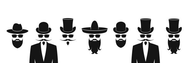 Man logo. Hat. Isolated man on white background. Beard EPS 10. Vector illustration cowboy hat template stock illustrations