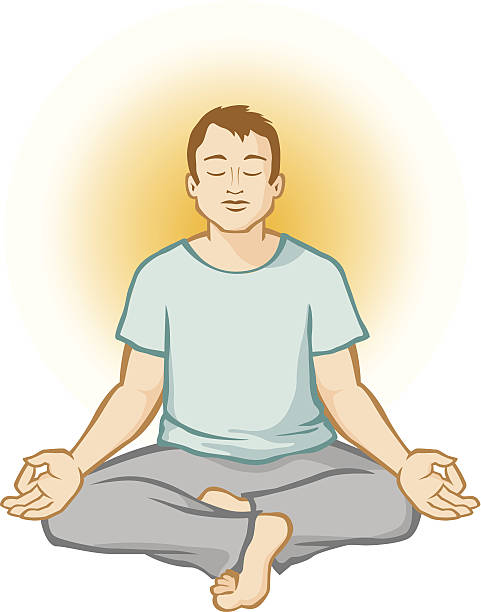 Man Meditating (Aura Background) vector art illustration