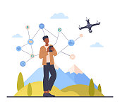istock Man Navigating Flying Drone in Sky concept 1375138920