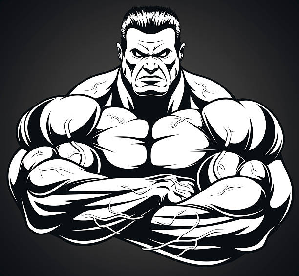 Man of iron Vector illustration, strict coach bodybuilding and fitness macho stock illustrations