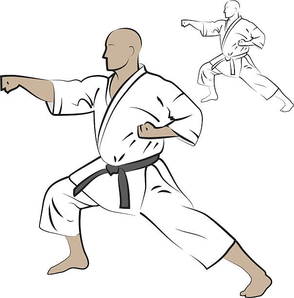 Man performing karate strike. vector art illustration