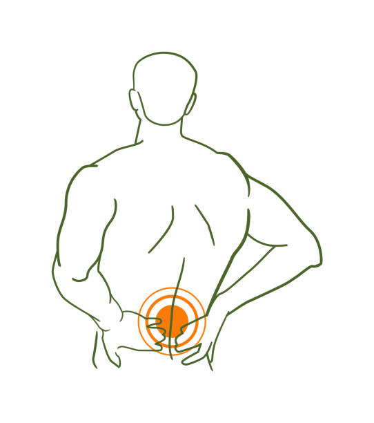 ilustrações, clipart, desenhos animados e ícones de silhueta do homem com dor nas costas isolada no branco - lombar