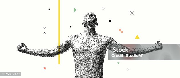istock Man spread his arms in different directions. Men enjoying the freedom. Victory and freedom. Sport symbol. Leadership or workout bodybuilding concept. Vector illustration. 1375809379