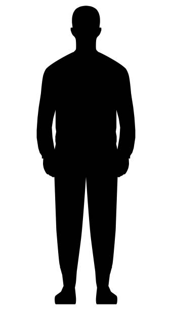 Man standing silhouette - black simple, isolated - vector Man standing silhouette - black simple, isolated - vector illustration architecture silhouettes stock illustrations