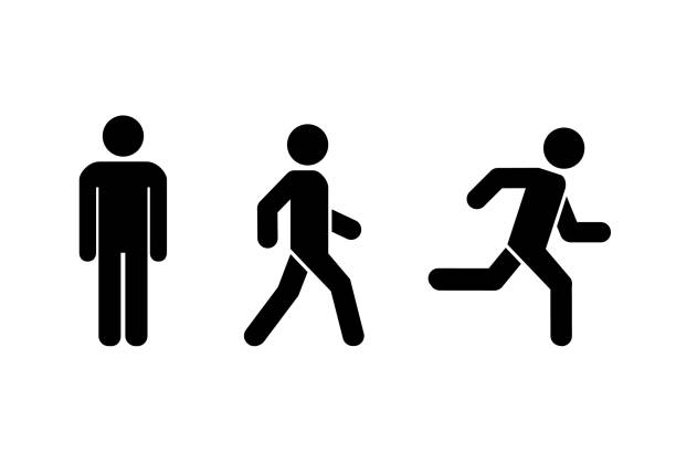 Man stands, walk and run icon set . People symbol . Vector illustration Man stands, walk and run icon set . People symbol . Vector illustration running symbols stock illustrations