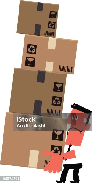istock Man Struggling to Lift a Pile of Boxes 165762591