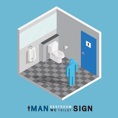 man toilet sign in restroom isometric