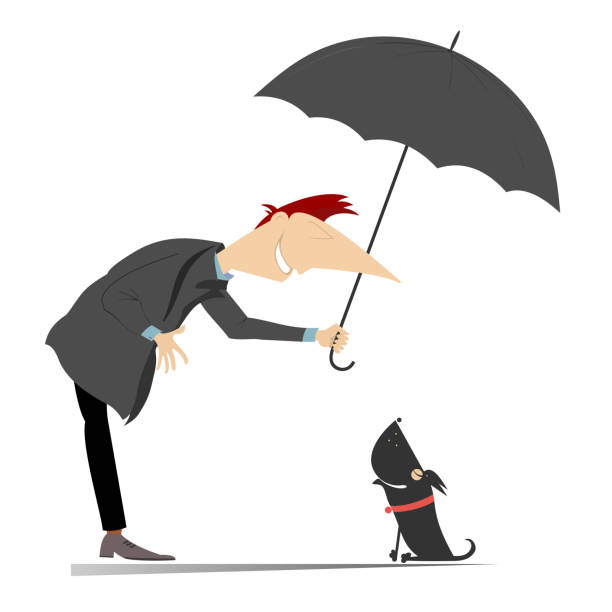 Man, umbrella and the dog illustration vector art illustration