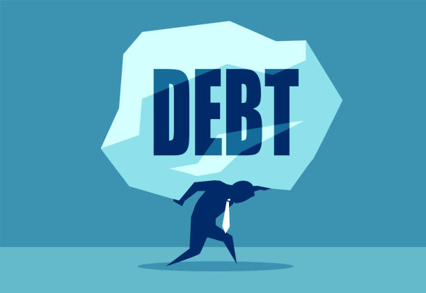 man under heavy rock of Debt Concept vector picture of man under heavy rock of Debt. debt stock illustrations