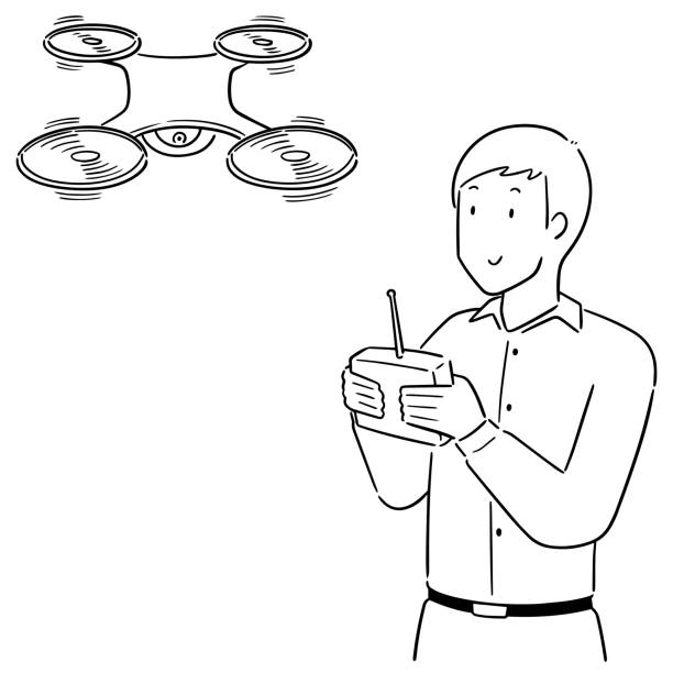 man using drone vector set of man using drone drone drawings stock illustrations