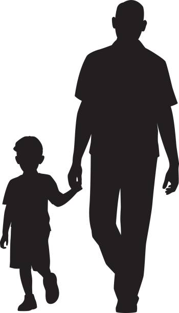 ilustrações, clipart, desenhos animados e ícones de homem andando com silhueta de criança - father and son