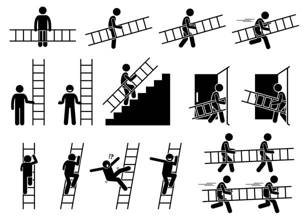 Man with a ladder. vector art illustration