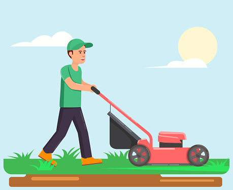 Man with a lawn mower