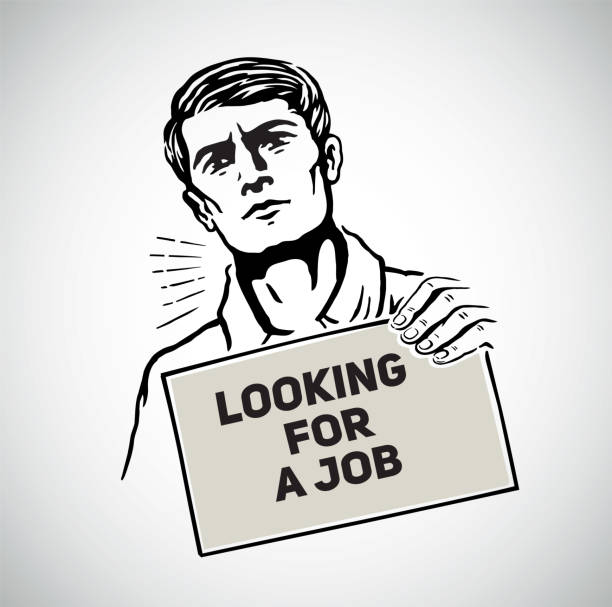 Man with a sign in his hands. Man who lost his job with a sign in his hands, demonstrating the search for a job or its loss. rich strike stock illustrations