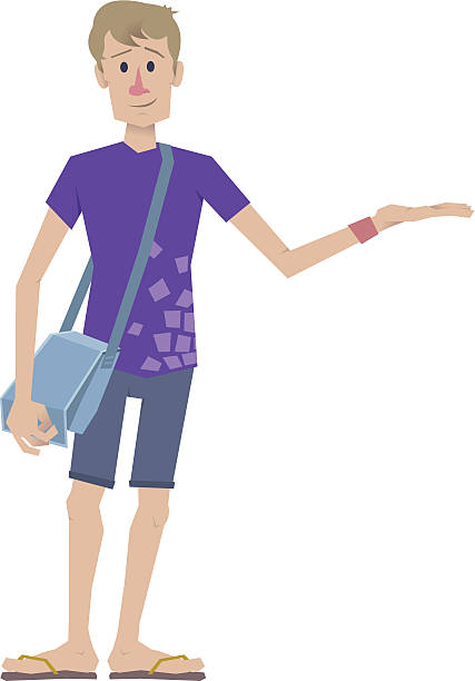 Man with bag ready to hold vector art illustration