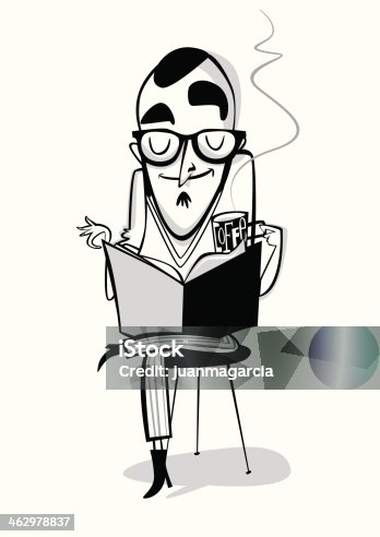 istock Man with horn-rimmed glasses reading a magazine and made ​​coffee. 462978837