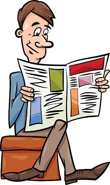 illustrazioni stock, clip art, cartoni animati e icone di tendenza di uomo con il giornale illustrazione fumetto - young man read newspaper