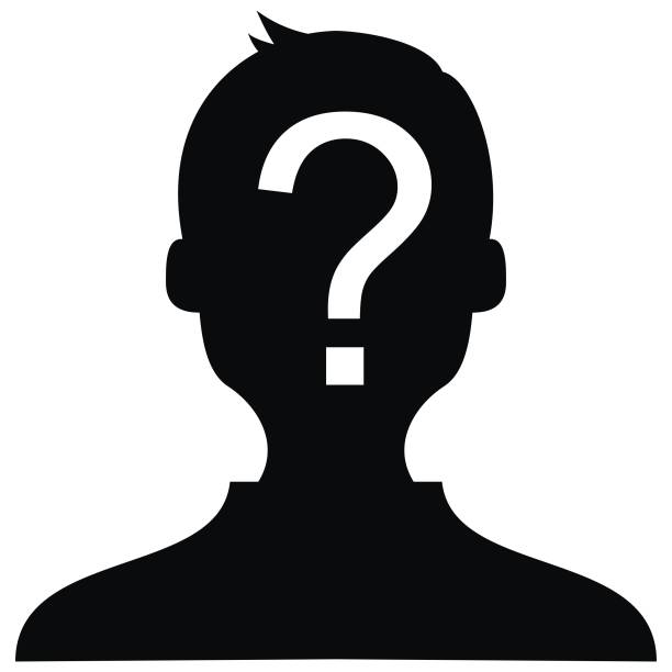 Man with question mark, black silhouette Man with question mark, black silhouette, vector icon. Portrait of young man. questioning face stock illustrations