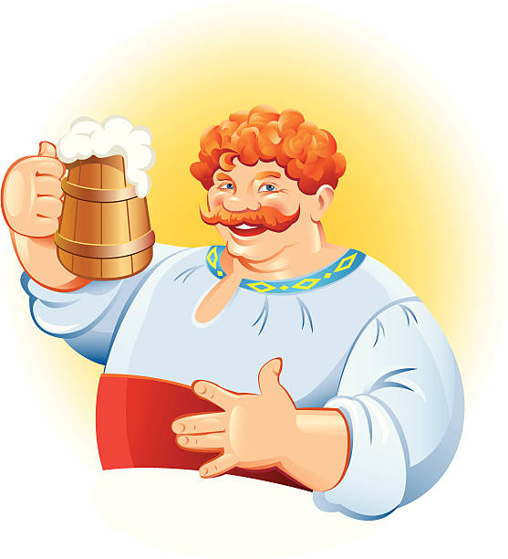 man with the mug of beer - curley cup stock illustrations