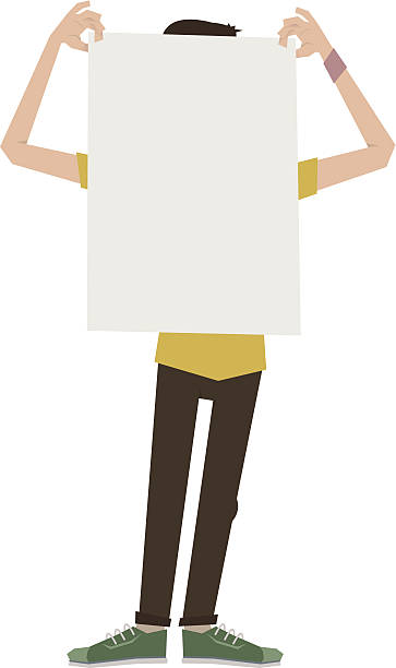 Man with yellow t-shirt holds shield in front of him vector art illustration