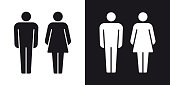 Man & Woman silhouette icons / Black and white stock illustration