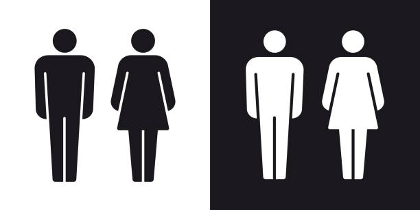 illustrations, cliparts, dessins animés et icônes de icônes de silhouette d'homme et de femme / illustration noire et blanche de stock - porte salle de bain