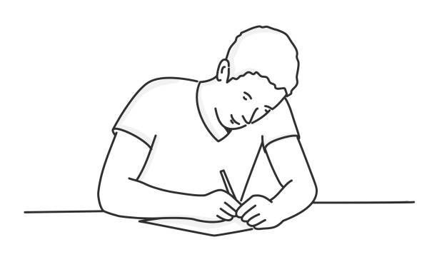ilustrações de stock, clip art, desenhos animados e ícones de man writing letter. - man with pen