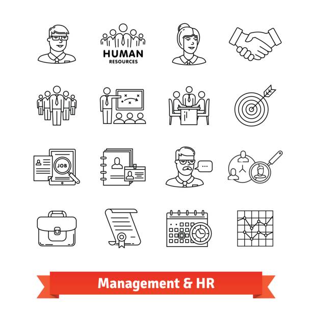 Management and Human resources. Thin line icons Management and Human resources. Thin line art icons set. Consulting, team work, office people. Linear style symbols isolated on white. leadership clipart stock illustrations