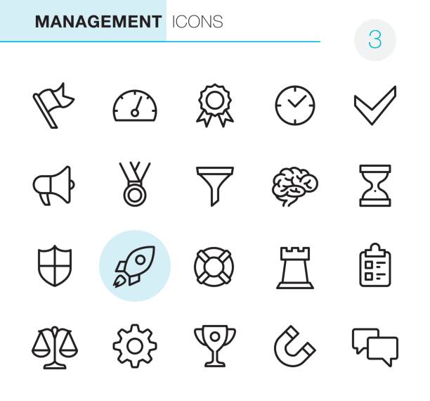 Management - Pixel Perfect icons 20 Outline Style - Black line - Pixel Perfect icons / Set #03 chess symbols stock illustrations