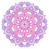 Mandala. Ethnic round ornament. Hand drawn indian motif. Mehendi meditation yoga henna theme. Unique purple floral print