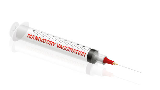 Mandatory vaccination syringe - medical fake product. Isolated vector illustration on white background. vector art illustration