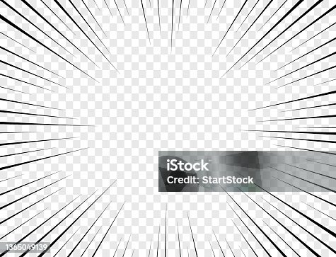 istock Manga comic effect banner with speed rays in retro style. Comicbook frame with black action lines, speed effect on transparent background. Cartoon strips for decoration 1365049139
