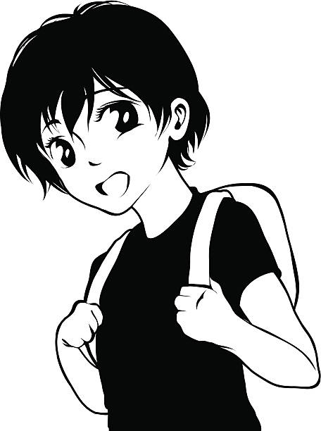 Manga girl with a backpack vector art illustration