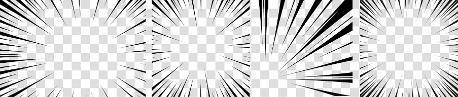 Manga motion radial lines. Anime action frame lines. Abstract explosive rectangle and square template with speed lines on transparent background. Flash explosion radial lines Vector illustration