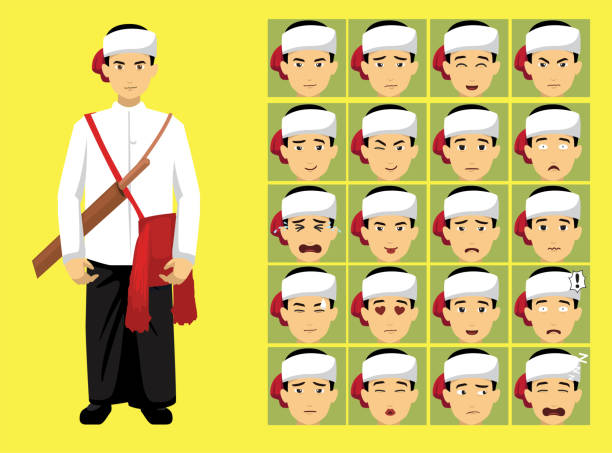 stockillustraties, clipart, cartoons en iconen met manga style kachin zaiwa azi man clothes cartoon character emotion - azi��