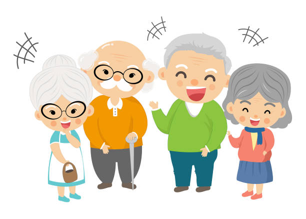 Many grandparents. Many grandparents are talking fun and being happy. cartoon of a wrinkled old lady stock illustrations