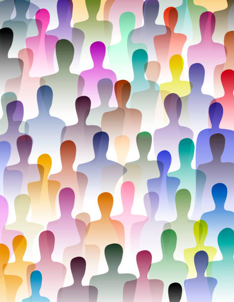 many people, crowd concept, color of inner world of each person, vector many people, crowd concept, color of inner world of each person, vector teamwork patterns stock illustrations