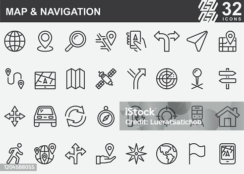 istock Map and Navigation Line Icons 1204588055