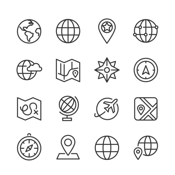bildbanksillustrationer, clip art samt tecknat material och ikoner med map & globe ikoner - monoline series - globe icon