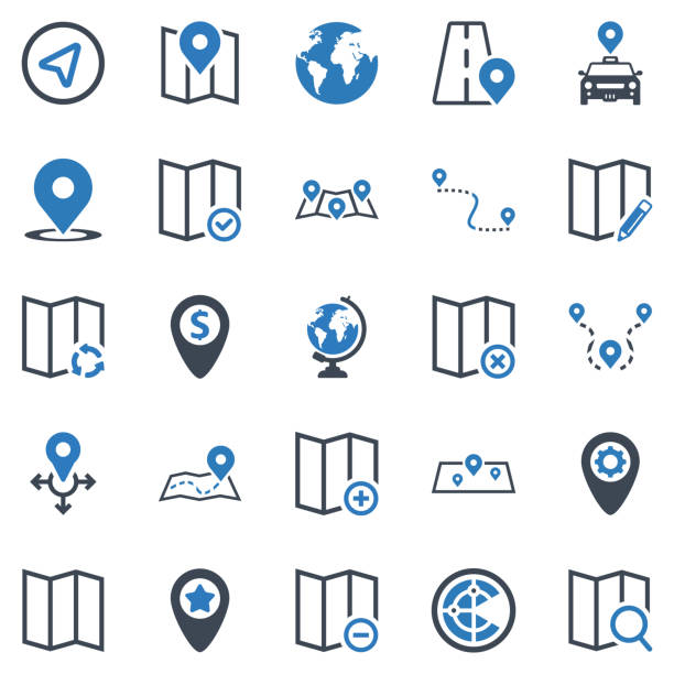 bildbanksillustrationer, clip art samt tecknat material och ikoner med karta & plats ikon uppsättning-2 (blå serie) - reception