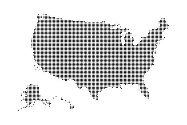 mapa usa wykonana przez kropki i punkty. dotty mapa stanów zjednoczonych ameryki. wektor - kultura amerykańska stock illustrations