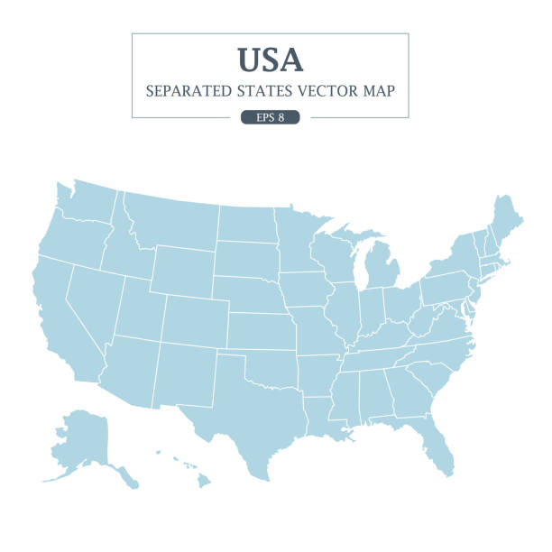 미국 지도 모노 컬러 높은 세부 구분 된 모든 상태 벡터 일러스트 레이 션 - map stock illustrations